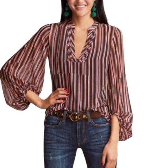 CABI, SEMI-SHEER PULLOVER TOP WITH LARGE POOF SLEEVE. SIZE M - Picture 1 of 7
